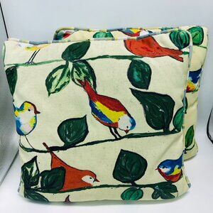 Two (2) Colorful Bird Print Decorative Throw Pillow Yellow Indoor/Outdoor 16"x…